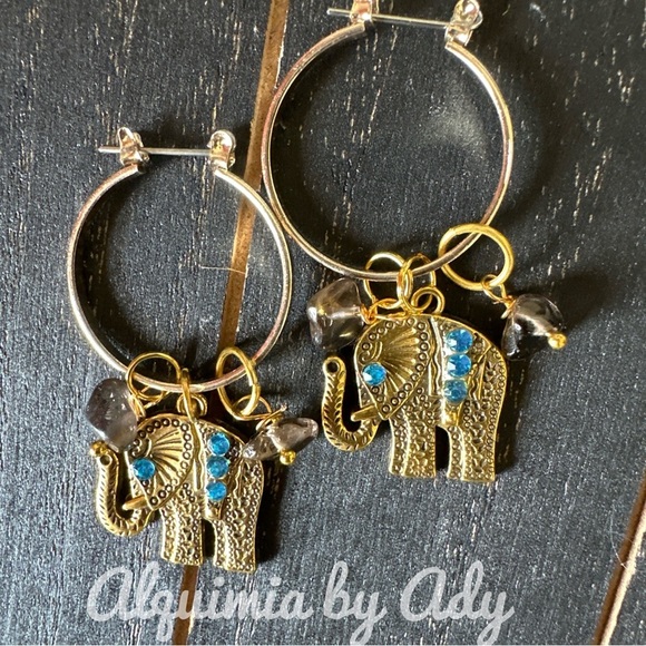 Alquimia Gold and Silver Elephant Hoop Earrings - Picture 1 of 1